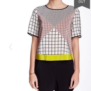 Trina Turk geometric silk blouse sz S